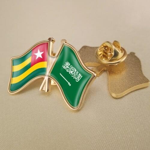 Togo and Saudi Arabia Crossed Double Friendship Flags Lapel Pins Brooch Badges