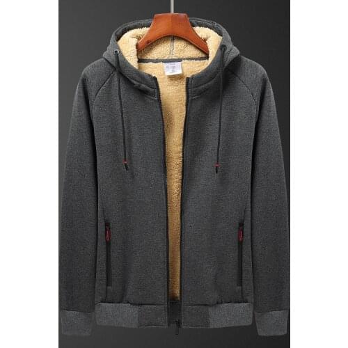 Winter Thicken Hoodie men cotton new plus cashmere mens casual lamb cashmere Large size hoodie coat streetwear