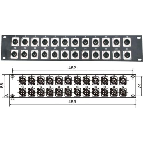 High quality 20pcs/lot 2U XLR 24 Way Patch Panel 19" Rack Panel without connectors