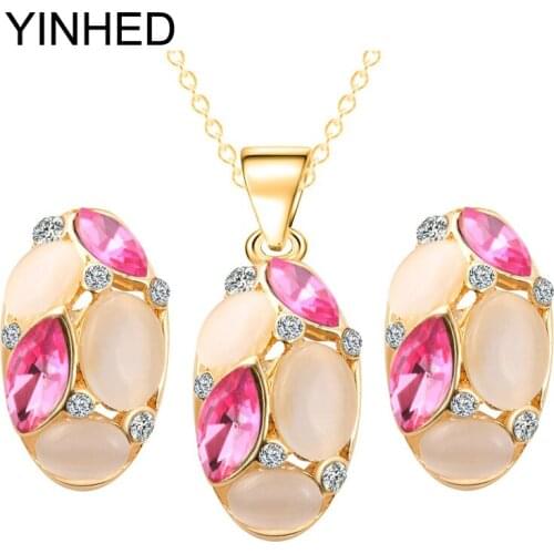 YINHED 2016 Hot Sale Woman Jewelry Set Gold Color Fashion Austrian Crystal Earring and Necklace Set for Wedding ZS031