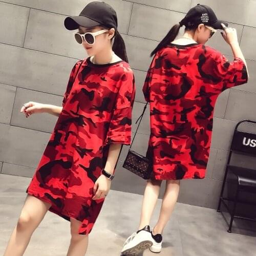 Plus Size Women Camouflage Print Long T shirt Summer Tops 2020 Streetwear Short Sleeve Loose Casual Cotton Tee Shirt Femme 5XL
