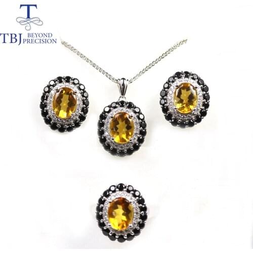 TBJ,2020 New Natural Brazil Citrine Jewelry set gemstone Earring ring pendant 10ct up buff top cutting 925 sterling silver