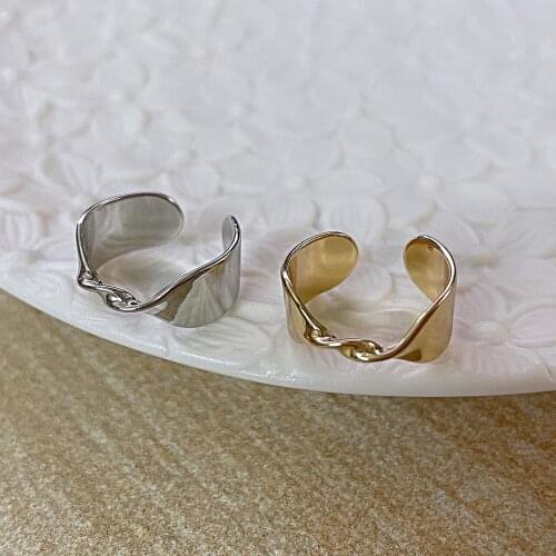 925 Silver Korean Version of Simple C-shaped Twisted Womens Ring Couple Minimalism Geometric Adjustable Size Jewelry