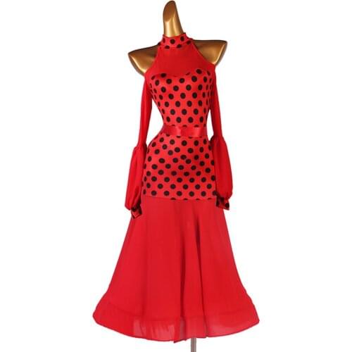 Women Dot Ballroom Tango Waltz Standard Smooth Competition Dance Dress