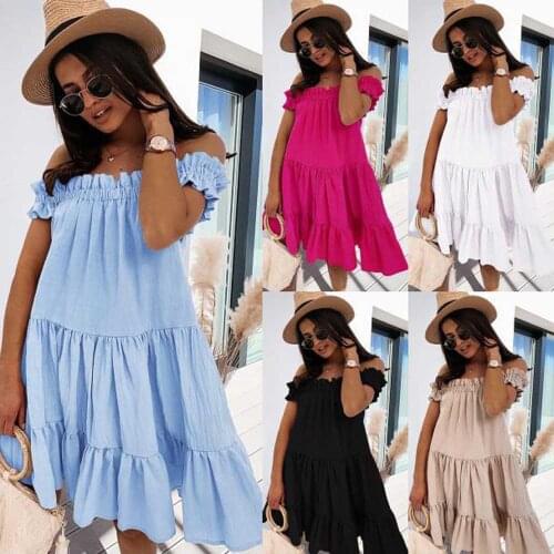 Sexy Slash Neck Ruffle Mini Loose Dress Summer Women Patchwork Party Vestidos De Festa WDC8255