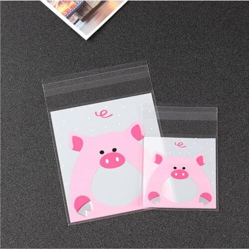 100pcs Cute Piggy Cookie Packaging Bag Plastic Cookie Bags Baby Party Supplies Mini Soap Bag