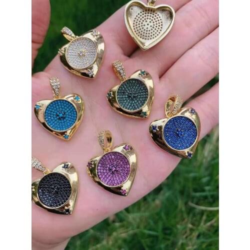 3PCS, DIY Jewelry Making Gold Color Multi-color Crystal Heart Pendants for Necklace CZ Micro Pave Fashion Charms Pendants