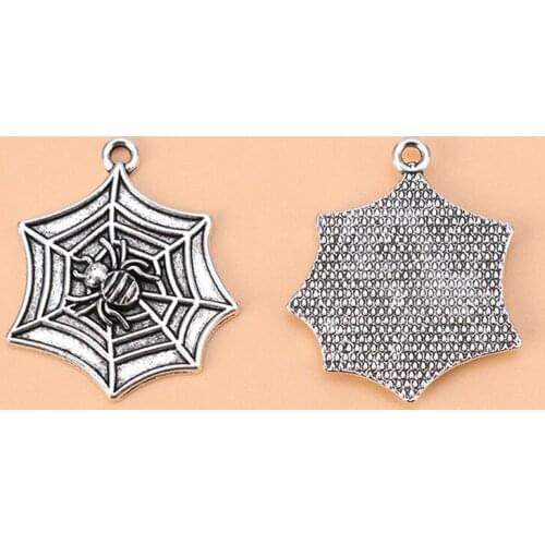 30pcs/Lot Silver Color Spider Web Cobweb Charms Beads for Halloween Necklace Jewelry Making Accessories