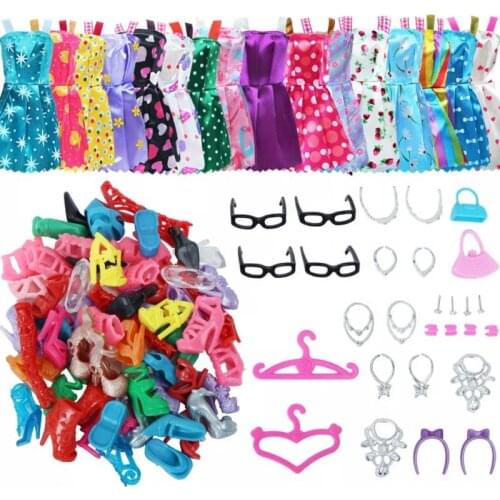 85 Item/Set Doll Accessories = 75 Pcs Shoes Necklace Glasses Crowns Handbags + 10 Pcs Doll Dress Clothes For Girl Doll Dropshipp
