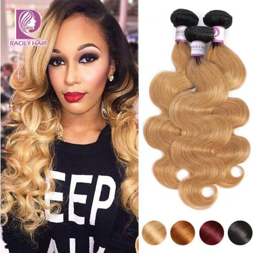 Racily Hair T1B/27 Ombre Brazilian Body Wave Hair Honey Blonde Ombre Human Hair Extensions 1/3/4 Bundles Remy Hair Weave Bundles