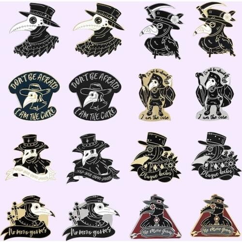 Black Plague Doctor Soft Enamel Pins Punk Vintage Beak Face Brooches for Friends Bag Badge Lapel Pin Buckle Jewelry Wholesale