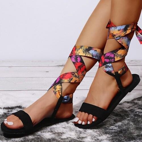 Color Cross Straps Flat-bottomed One Word Women Sandals 2021 Summer Casual Plus Size Open Toe Comfortable Beach Female Sandalias