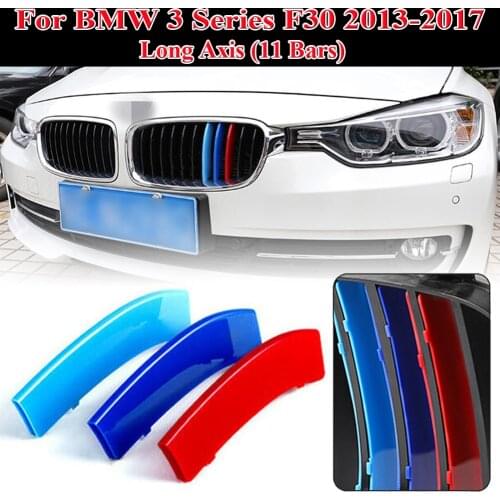 3Pcs/set M Color ABS Kidney Grill Bar Grille Covers Decal Strip Clip For BMW 3 Series F30 2013- 2017 11 Bar M-Sport Style
