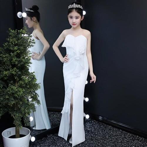 High-End Children Evening Gown Kids Catwalk Sexy Backless Ruffles Mermaid Princess Dress For Girls Birthday Party Vestidos L588