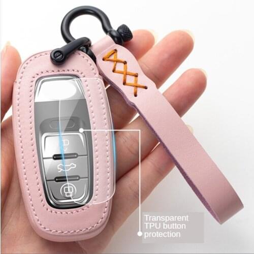 For Audi Q3 Q5 Q7 A1 A3 A4 A5 A6 A7 A8 Quattro 2009 2010 2011 2012 2013 2014 2015 Leather Smart Car Key Case Fob Bag Keychain