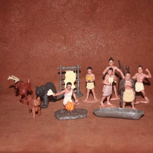 Solid pvc figure Simulation model toyPoitan Indians Reindeer Black Bear Canoe Life Scene 12pcs/set