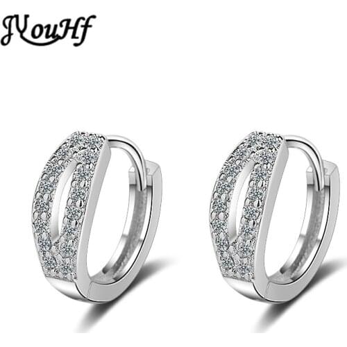JYouHF Fashion White Gold Plated Hoop Earrings Jewelry for Women High Quality Simple Double Row CZ Zircon Earrings Accessories