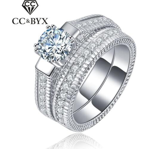 Nice Design Fashion Romantic 2pcs/set Stackble&Double Ring 1 carat AAA Cubic Zirconia Rings for Women Engagement Jewelry CC121