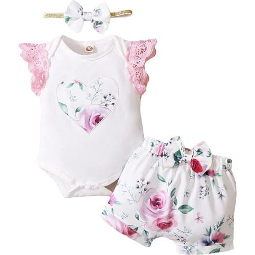 Newborn Baby Girl Clothes Infant Romper Shorts Set Cute Summer Outfits Floral Baby Girls Clothes Pink