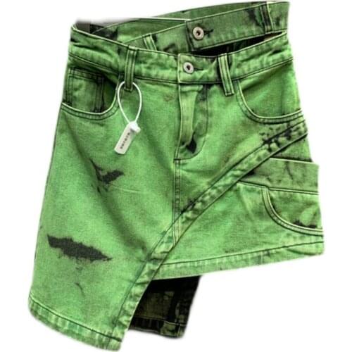 2021 Summer New fashion Irregular green Denim Skirt women high waist a-line short skirt