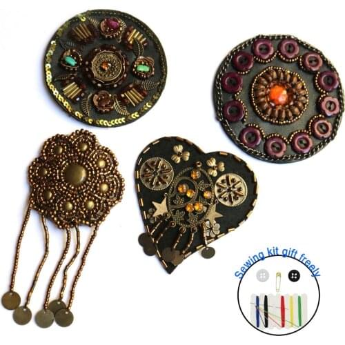 Fashion vintage beaded applique for clothing DIY sew on rhinestone patches Embroidery parches for clothes bordados para ropa