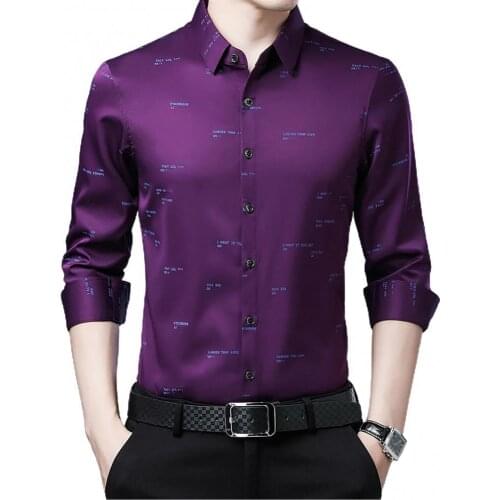 40%HOT Fashion Men Long Sleeve Turn Down Collar Letters/Stripes Print Buttons Shirt Top