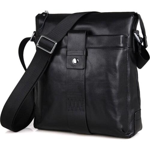 Men Crossbody Bags Cow Leather Black Vintage Business Casual Man Brand Shoulder Designer Bag Ipad Mobile Male Travel Bag