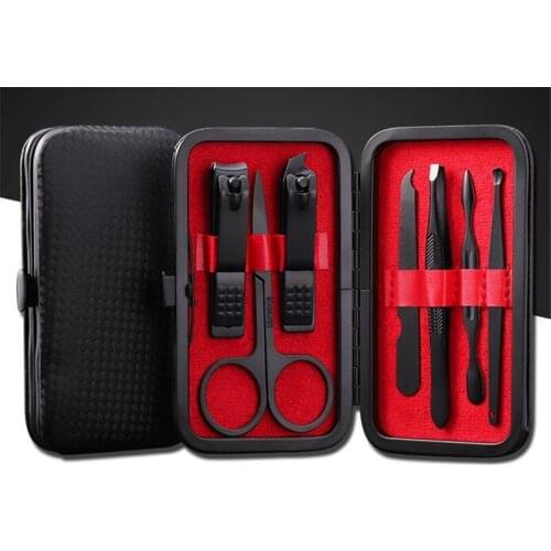 Hot 100sets 7 in 1 Manicure set Professional Black Stainless Steel Nail Clipper Kit Finger Plier Nails art Pedicure Toe Nail Too