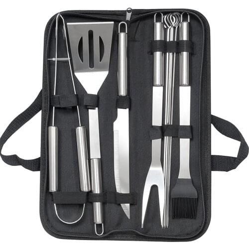 BalleenShiny Stainless Steel Barbecue Tool Set Oxford Cloth Packaging Outdoor Household Barbecue Tongs Barbecue Brush Combo Tool