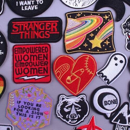 Pulaqi Hippie Letter Badges Clothing Patches Space Meteor Iron On Embroidered Patches On Clothes Punk Biker Applique Stripes