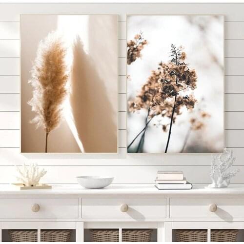 Beige Reed Dried Flower Plants Canvas Painting Nordic Posters and Prints Landscape Wall Art Pictures for Living Room Decoration