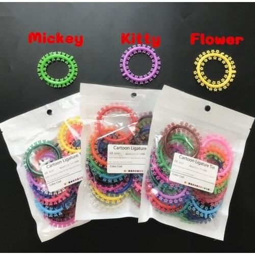 25 Rolls 1000 Pcs Dental Orthodontic Cartoon Flower Cat Mouse Ligature Ties O-Ring Elastic Bands Braces