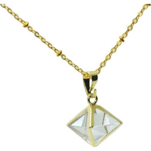 1pc Faceted Gold Plating rock clear quartz crystal Pyramid pendant women necklace Natural stone Pendant chain Necklace for girl