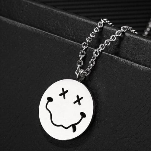 Necklaces Mens Funny Face Pendant Stainless Steel Fashion Necklace Hip Hop Rock Chain Necklace Jewelry for Neck Male Accessories