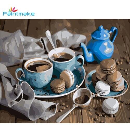 Paintmake Coffe DIY Painting by Numbers no frame Live Afternoon tea Cake Oil Hand painted on canvas for Home Decor Reduce stress