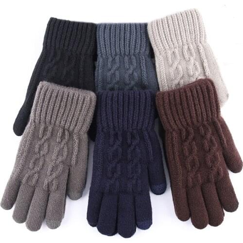 New Winter Man Keep Warm Touch Screen Plus Cashmere Thicken Knitted Gloves Outdoor Cycling Windproof Elasticity Male Soft