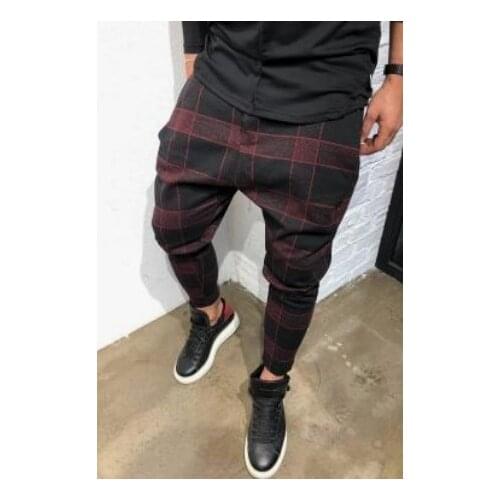 Casual Fitness Plaid Straight Leg Trousers Pencil Cargo Harem Pants Hot Sale Mens Jogger Pants