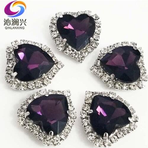 Silver bottom Deep purple top grade Crystal glass buckle,heart shape sew on rhinestones Diy/jewelry accessories 12mm/14mm/18mm