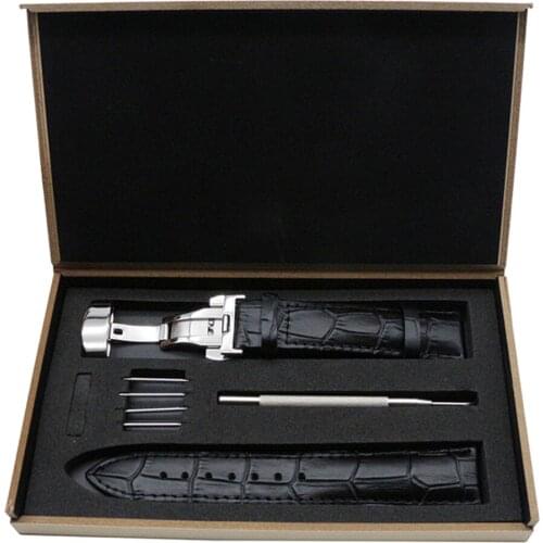 Leather Watch Band Strap Replacement Accessories Black + Spring Bar Tools