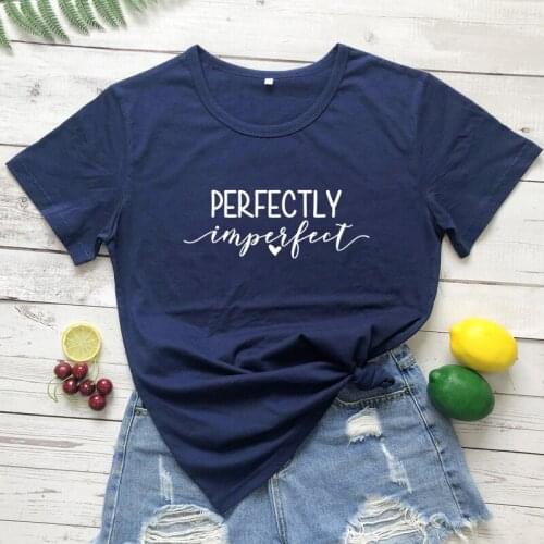 Perfectly Imperfect Heart Print T-shirt Unisex Short Sleeve Religious Christian Tops Tees Casual Women Motivational Quote Tshirt