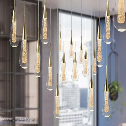 Modern LED Water Drop Pendant Lights Gold Kitchen Stair Light Hanging Lamp Bedroom LOFT Art Decor Pendant Lamp Lighting Fixtures