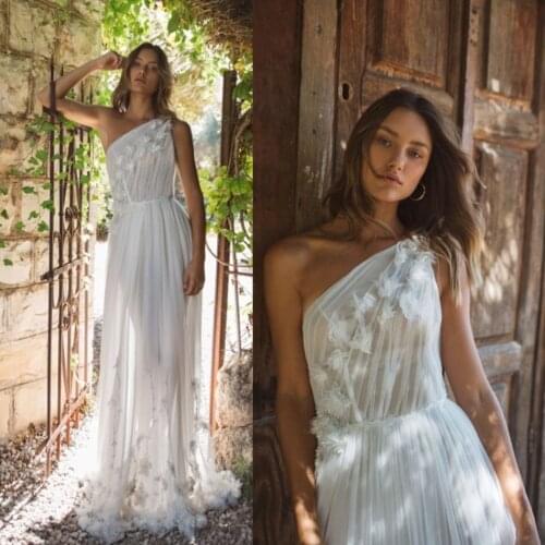 One Shoulder Wedding Dresses A Line 3D Floral Appliques Boho Wedding Dress Bridal Gowns Custom Made Beach Vestido De Noiva