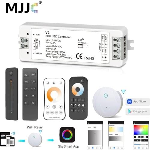 12V LED Controller CCT 2CH RF Wireless Remote 2.4G 10A 24V DC 12V Smart Wifi Dimmer for Dual White Single Color LED Strip Light