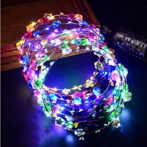 Flower Wreath Headband Crown Luminous 10 LED Flower Headpiece Headdress for Girls Night Party LX5019