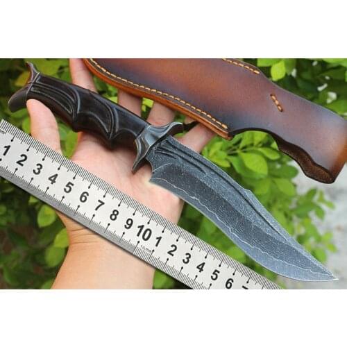 Damascus steel tactical straight knife outdoor rescue camp hunting self-defense high hardness short knife practical tool EDC