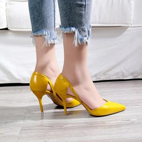 Spring Summer High Heels Women Dress Shoes Pointed Toe Patent Leather Pumps D'Orsay Woman Shoes Sandals zapatos mujer 7126G