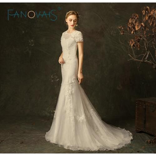 Vintage Wedding Dress 2019 Short Sleeves Vestido De Noiva Mermaid Kaftan Wedding Dress Bridal Gown Chapel Train Lace robe mariee