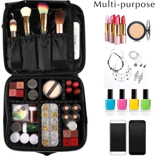 High Capacity Makeup Organizer Bag Makeup Case Leather Travel Makeup Bag Large Cosmetic Case Portable With Adjustable Dividers