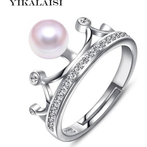 YIKALAISI 2017 Fashion Pearl Ring Jewelry Crown Ring Freshwater Pearl Wedding Rings 925 Sterling Silver jewelry Rings For Women