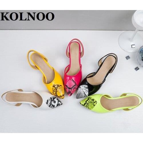 KOLNOO New Handmade Ladies Block Heeled Sandals Slingback Patchwork Cap-Toe Five Colors Sweet Evening Party Fashion Summer Shoes